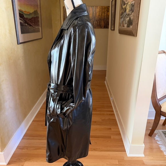 Anne Klein Black Rain Coat Slicker Trench Coat Style Size Medium - Picture 10 of 15